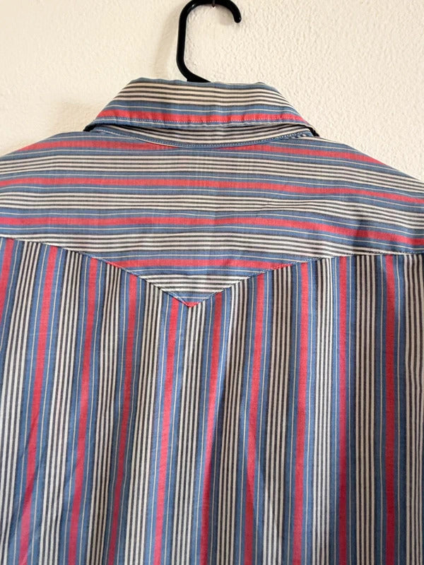 Vintage Ranch & Town Western Pearl Snap Shirt Red Blue Men’s Large Sku1058
