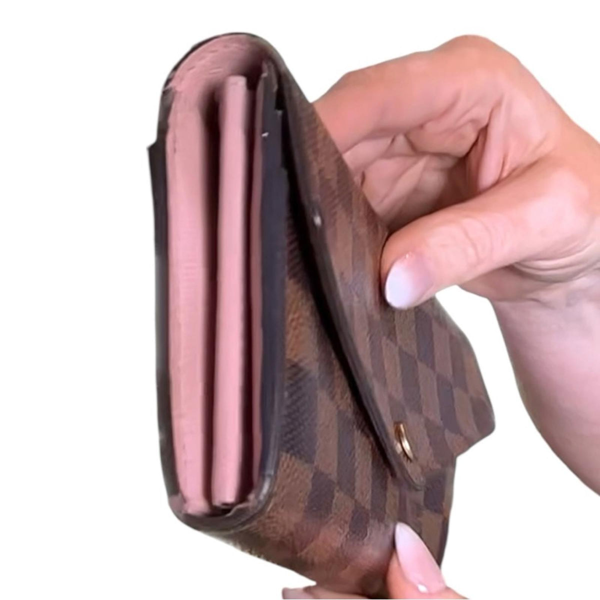 Louis Vuitton Sarah Wallet Damier Ebene Canvas Rose Ballerine Interior