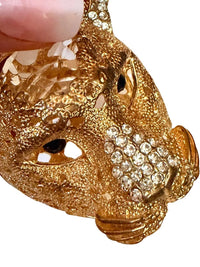 Gold Tone Rhinestone Leopard Cat Keychain Bag Charm