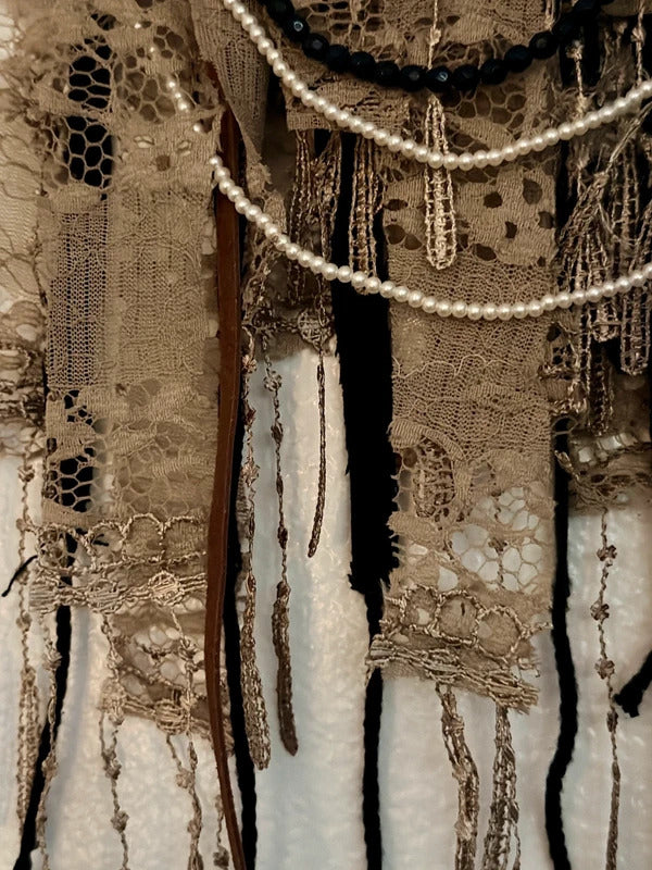 Rustic Boho Farmhouse Home Sweet Home Lace Pearl Wall Hanging New