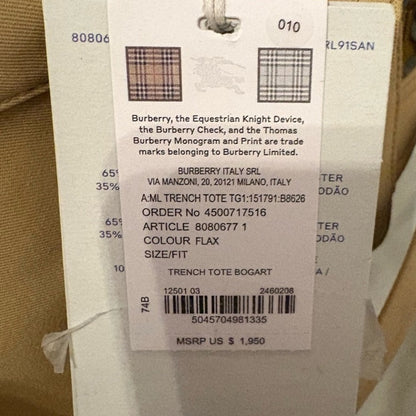 BURBERRY Trench Fabric Tote Beige Nylon with Check Scarf Accent NWT