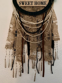 Rustic Boho Farmhouse Home Sweet Home Lace Pearl Wall Hanging New