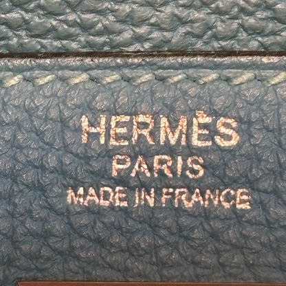 HERMES KELLY Retourne Togo 32 Blue Jean with Palladium Hardware EUC