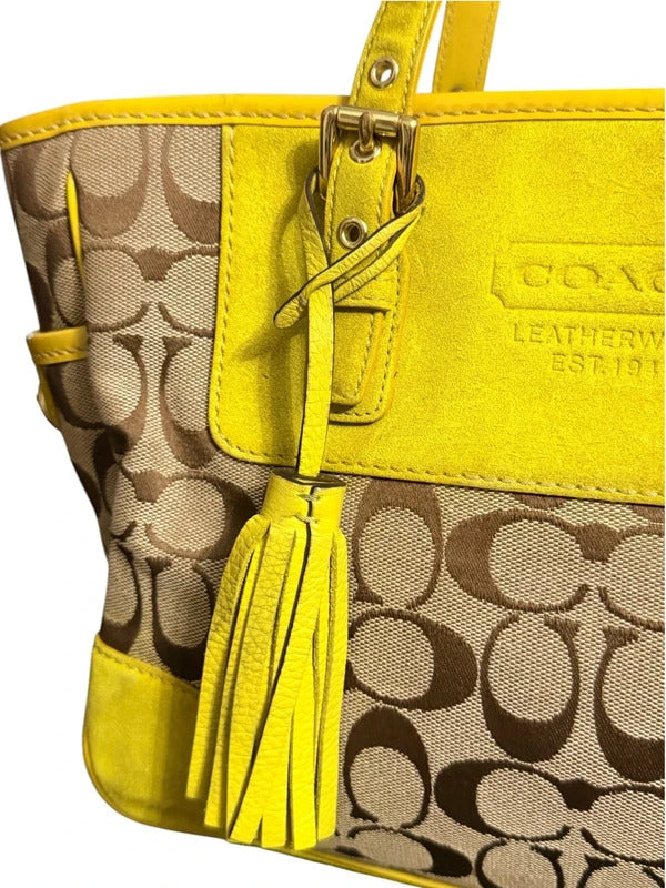 Coach Authentic Vintage 2004 Signature Yellow Suede Tote Bag