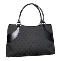Gucci Black GG Canvas Tote Bag With Leather Trim