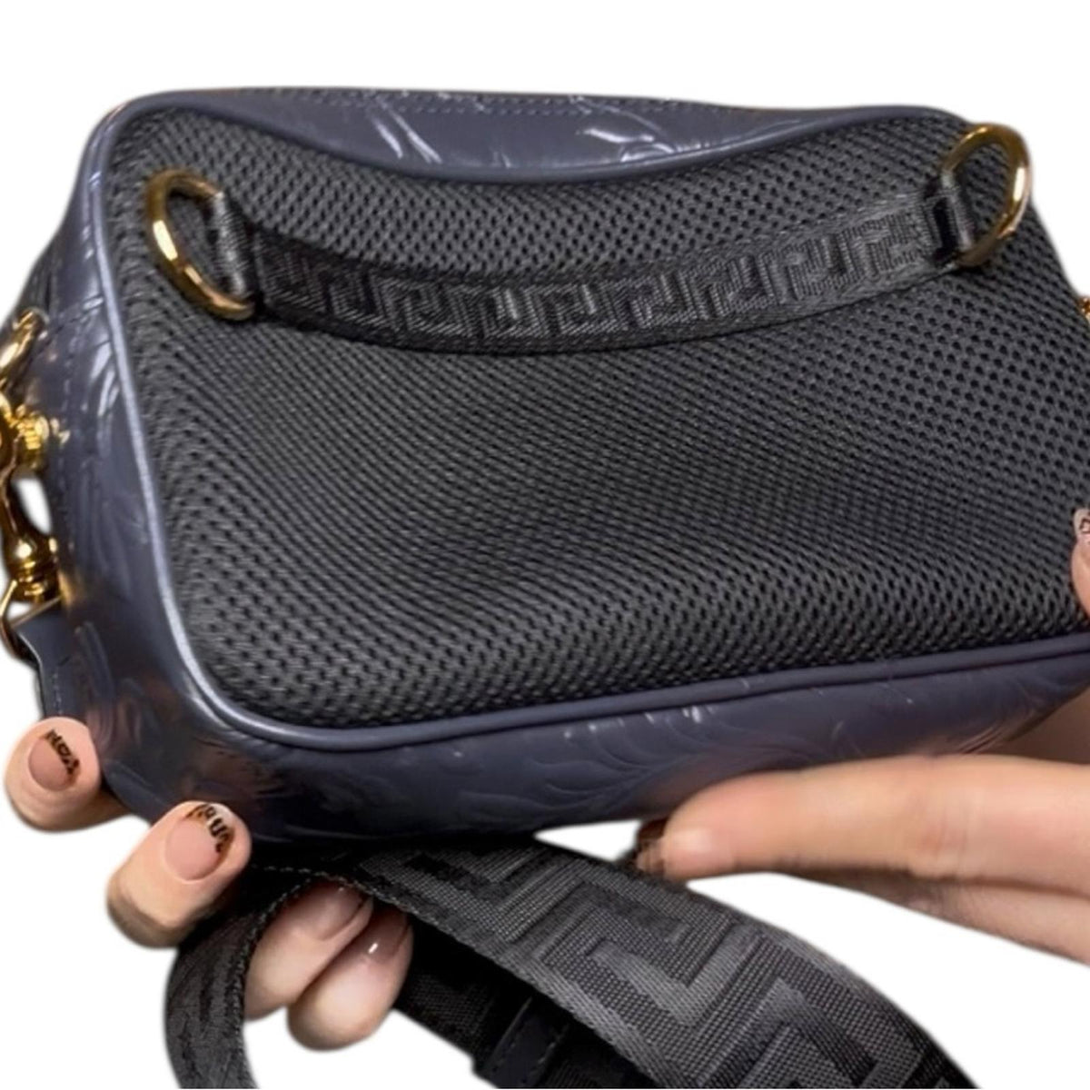 Versace Medusa Embossed Calf Leather Crossbody Bag Dark Blue