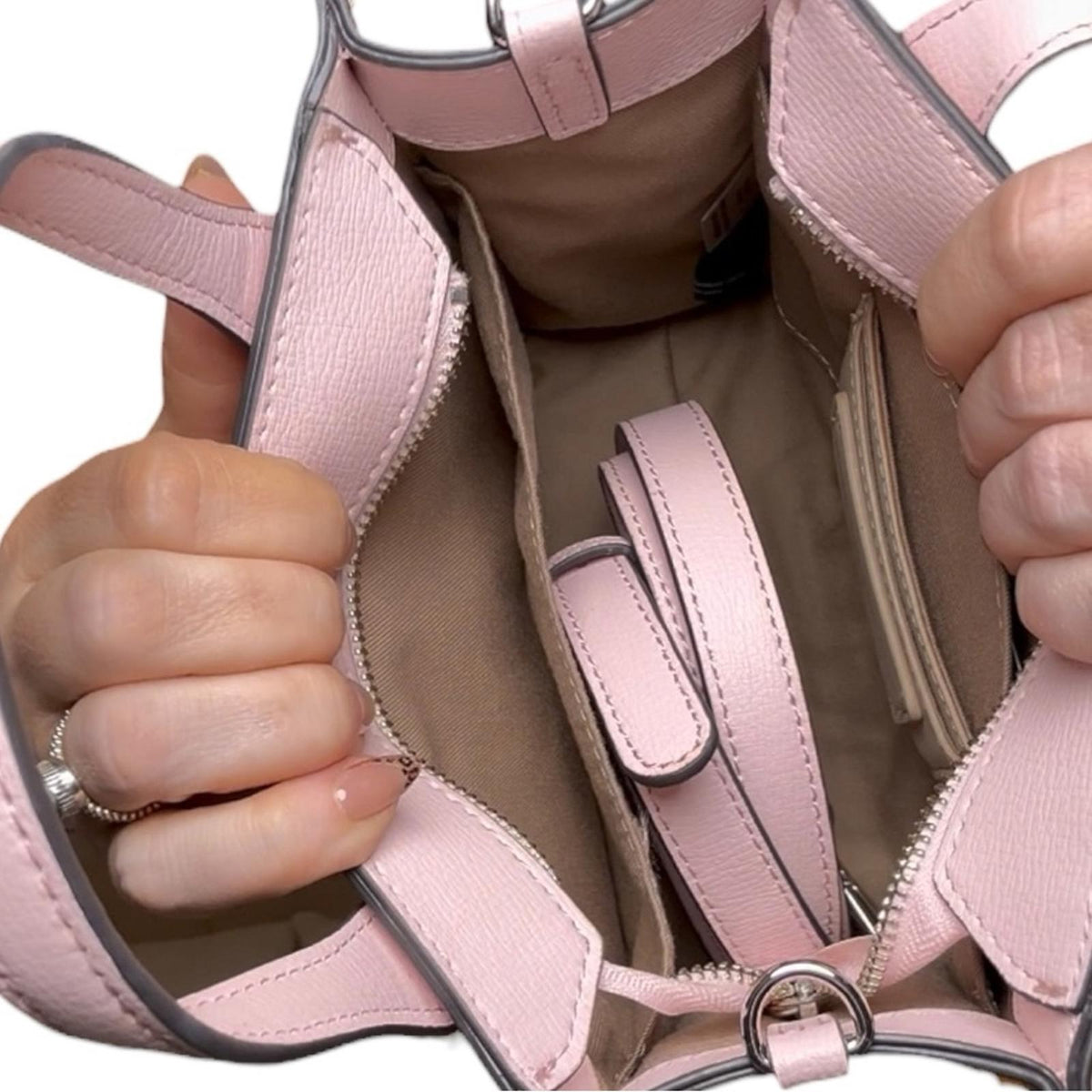 Karl Lagerfeld Paris Nouveau Pink Leather Satchel Crossbody Structured Tote Bag