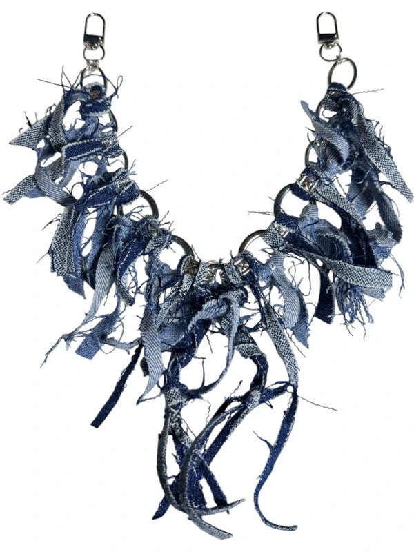 Boho Denim Bag Chain Charm Blue denim Fringe Purse Accessory 13” [COPY]