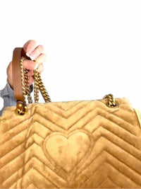 Gucci Brown Velvet Double G Shoulder Bag with Gold Hardware