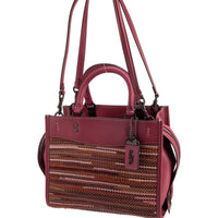 Coach Rogue 25 Mixed Weave Leather Top Handle Shoulder Bag Burgundy Multi
