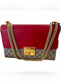 Gucci Padlock GG Supreme Medium Shoulder Bag Red & Pink Leather