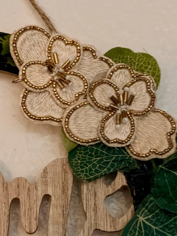 Rustic Boho Farmhouse Home Sweet Home Lace Pearl Wall Hanging New