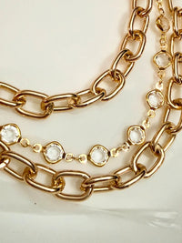 Gold Tone and Rhinestones Handbag Charm Chain layered with gold tone hardware