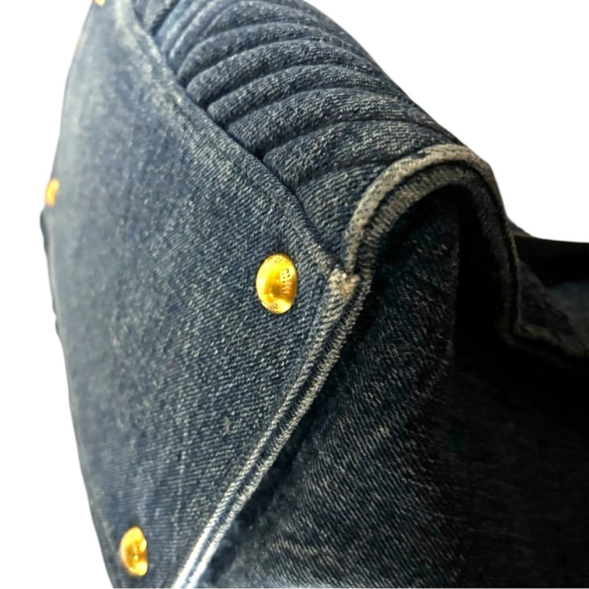 Miu Miu Quilted Denim & Black Leather Tote Satchel