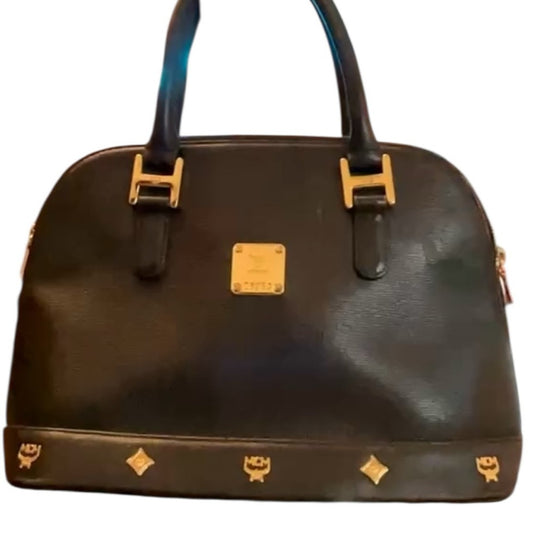 MCM Vintage Black Dome Satchel Gold Logo Hardware & Saffiano Leather