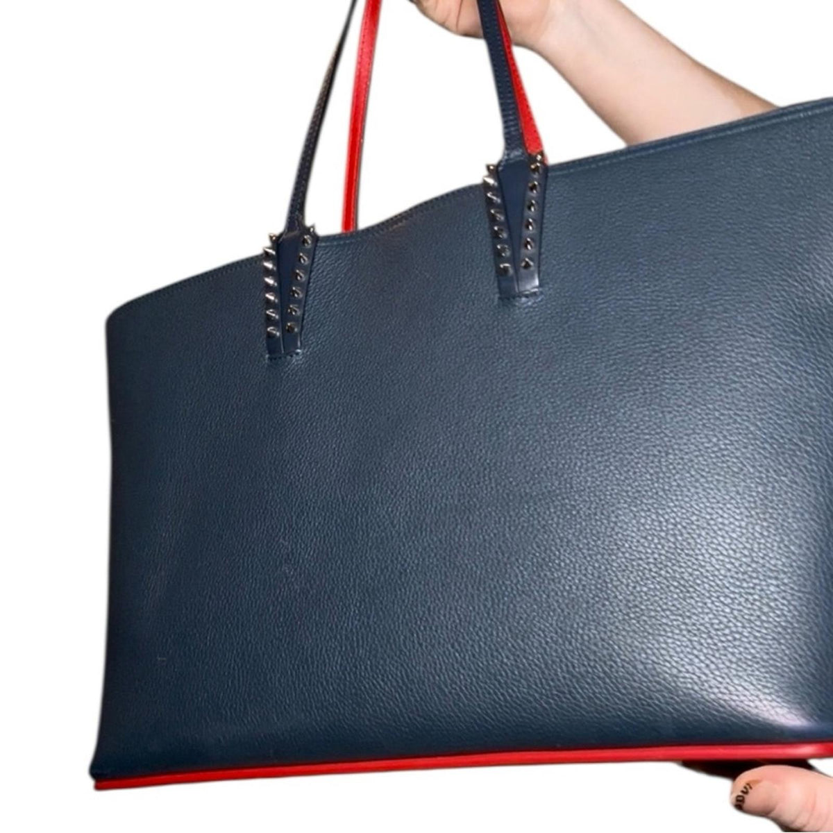 Christian Louboutin Cabata East West Tote Leather Large Navy Blue with Pouch