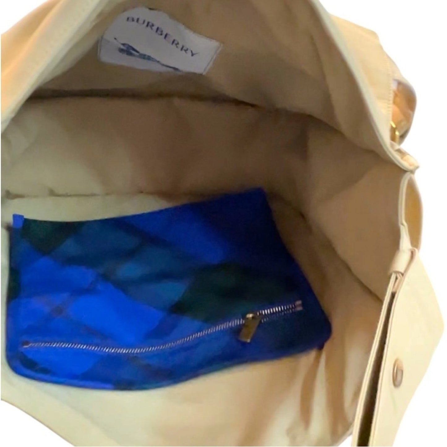 BURBERRY Trench Fabric Tote Beige Nylon with Check Scarf Accent NWT