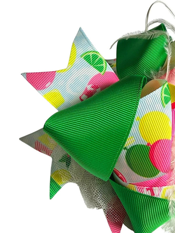 Colorful Lemonade Theme Ribbon Hair Bow and Bead Necklace Set skuQ