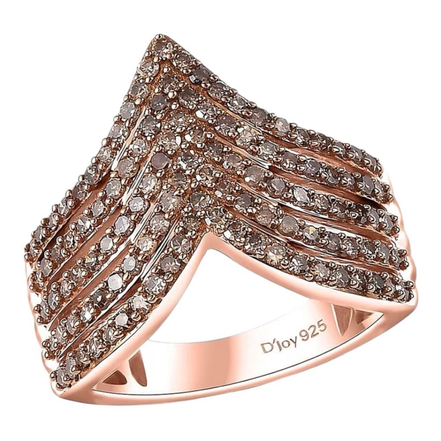 Champagne Diamond Wishbone Ring 0.90ctw 18K Rose Gold Over Sterling Silver