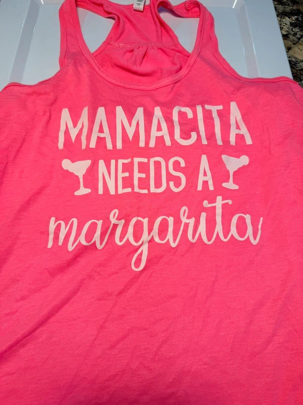 Mamacita Needs a Margarita Neon Pink Racerback Tank Top Large SKUA1