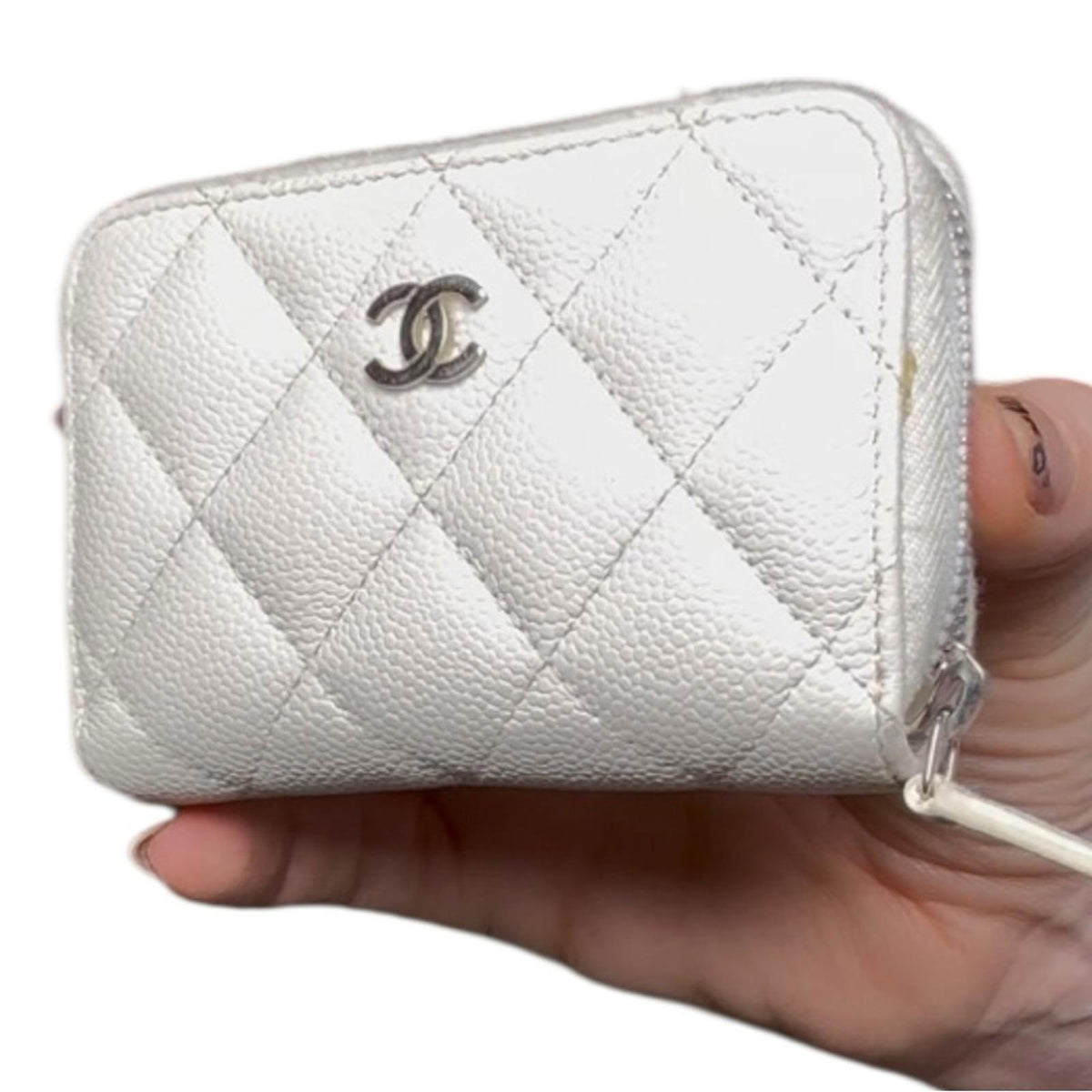 Chanel Classic Zipped Coin Purse White Caviar Leather
