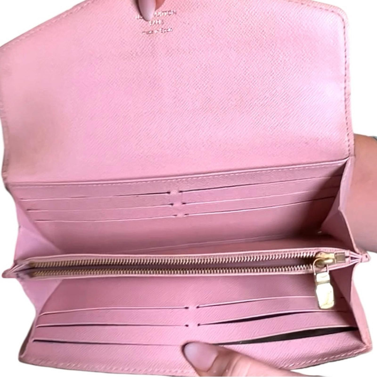 Louis Vuitton Sarah Wallet Damier Ebene Canvas Rose Ballerine Interior