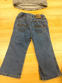 Wrangler Baby Boys Jeans & Cat & Jack Gray Long Sleeve Sweatshirt Outfit 2T