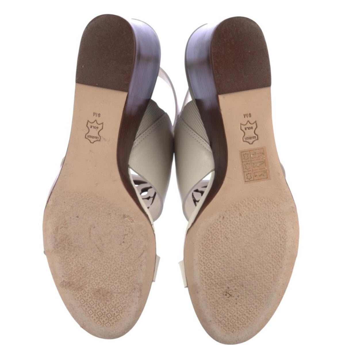 Tory Burch White Leather Slingback Wedge Sandals Size 9 Logo Buckle