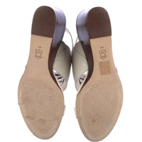 Tory Burch White Leather Slingback Wedge Sandals Size 9 Logo Buckle