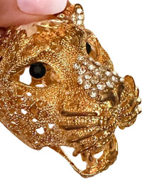 Gold Tone Rhinestone Leopard Cat Keychain Bag Charm