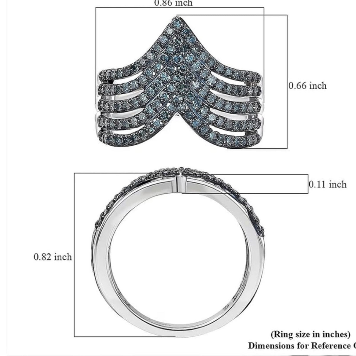925 Blue 1.0 ctw Diamond Chevron Ring Retail $1299 Size 6
