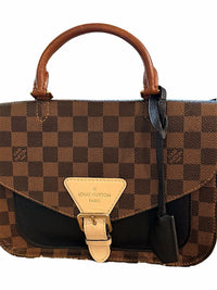 Louis Vuitton Brown Damier Ebene Satchel with Black Front Panel and Tan Handle