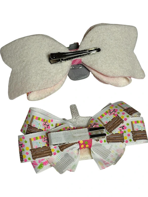 Lemonade Theme Pink Citrus Hair Bow and Chunky Bead Bracelet Set skuQ