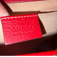 Gucci Padlock Studded Leather Shoulder Bag Red with Faux Pearls