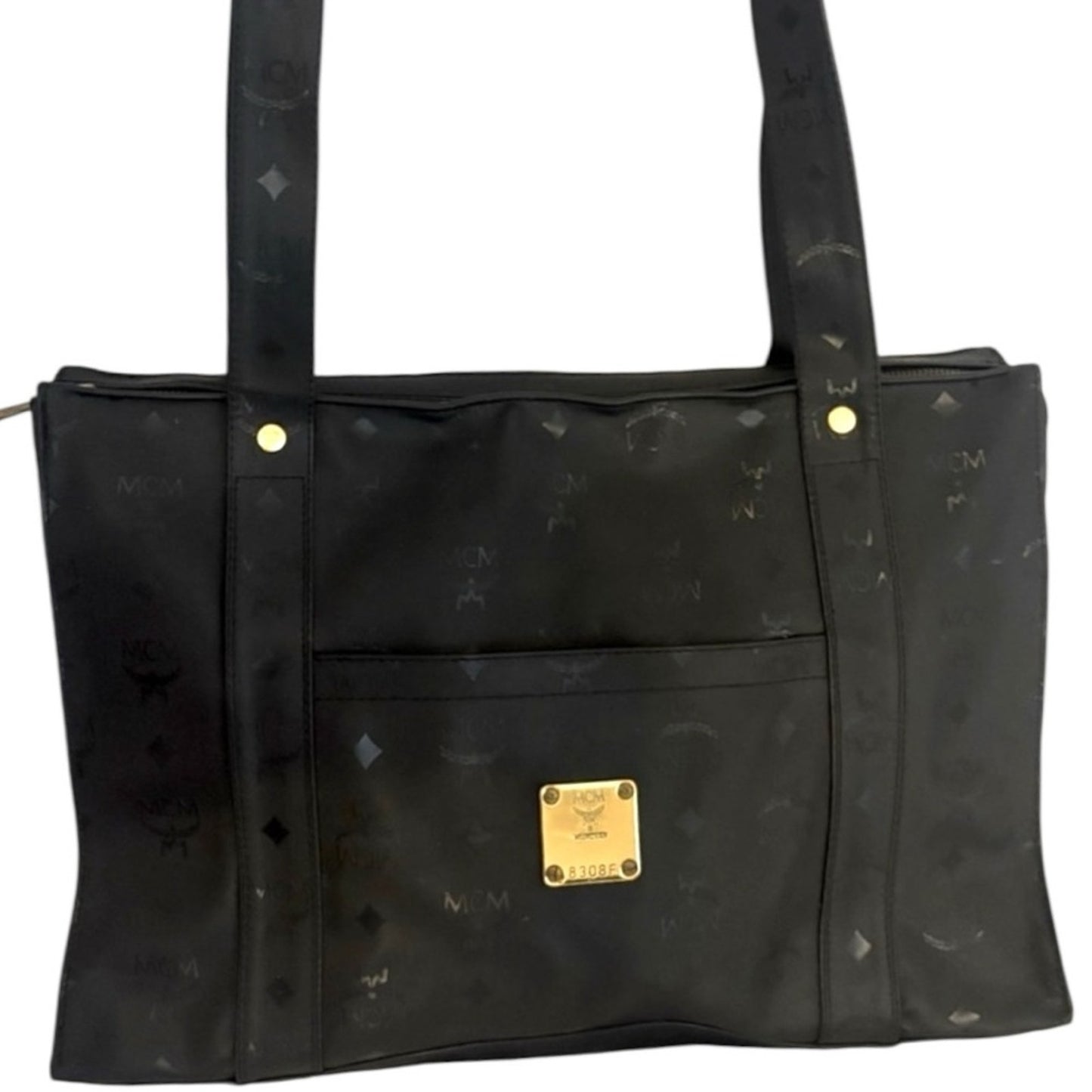 MCM Black Visetos Coated Canvas Shopper Tote with COA