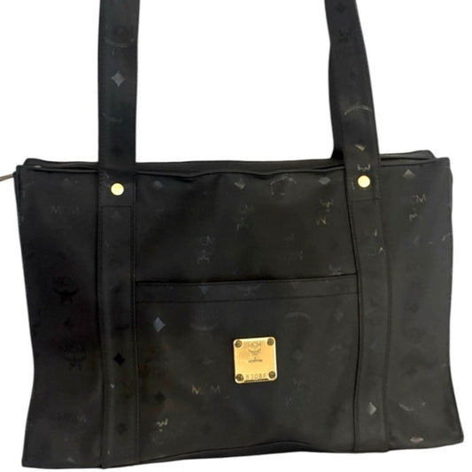 MCM Black Visetos Coated Canvas Shopper Tote with COA