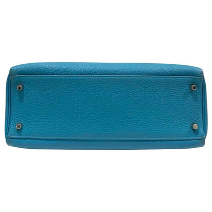 HERMES KELLY Retourne Togo 32 Blue Jean with Palladium Hardware EUC
