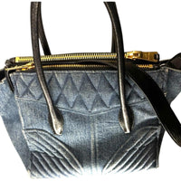 Miu Miu Quilted Denim & Black Leather Tote Satchel