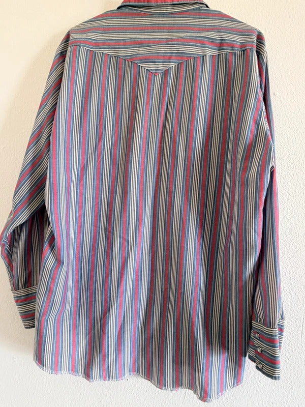 Vintage Ranch & Town Western Pearl Snap Shirt Red Blue Men’s Large Sku1058