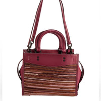 Coach Rogue 25 Mixed Weave Leather Top Handle Shoulder Bag Burgundy Multi