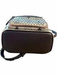 MCM Metallic Silver Studded Mini Backpack with Black Trim