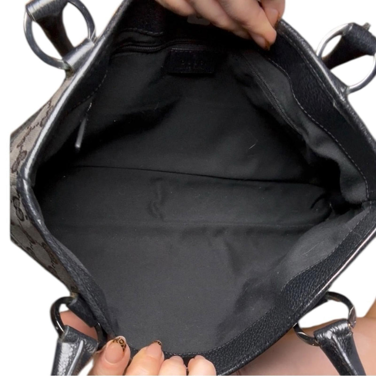 Gucci Black GG Canvas Tote Bag With Leather Trim