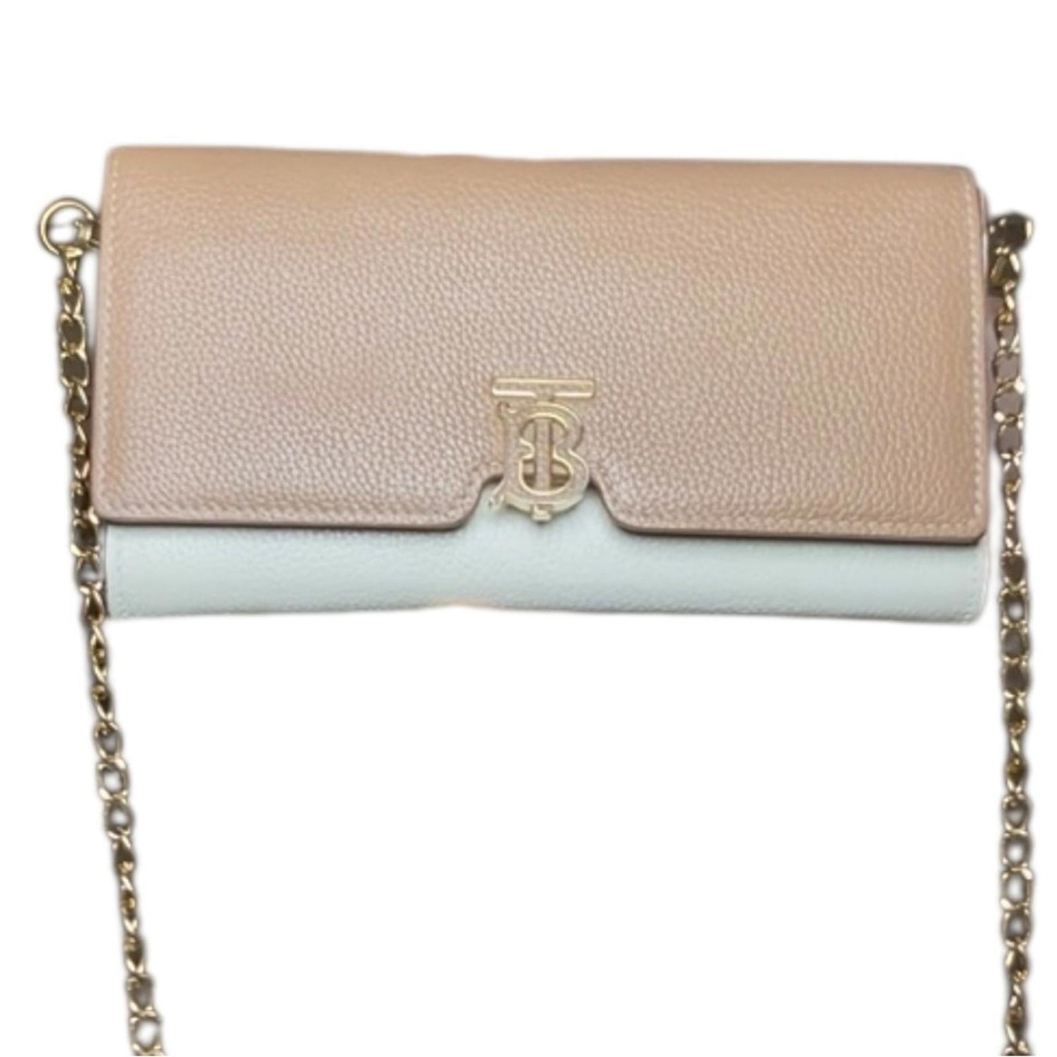 Burberry TB Leather Chain Wallet Crossbody Beige White