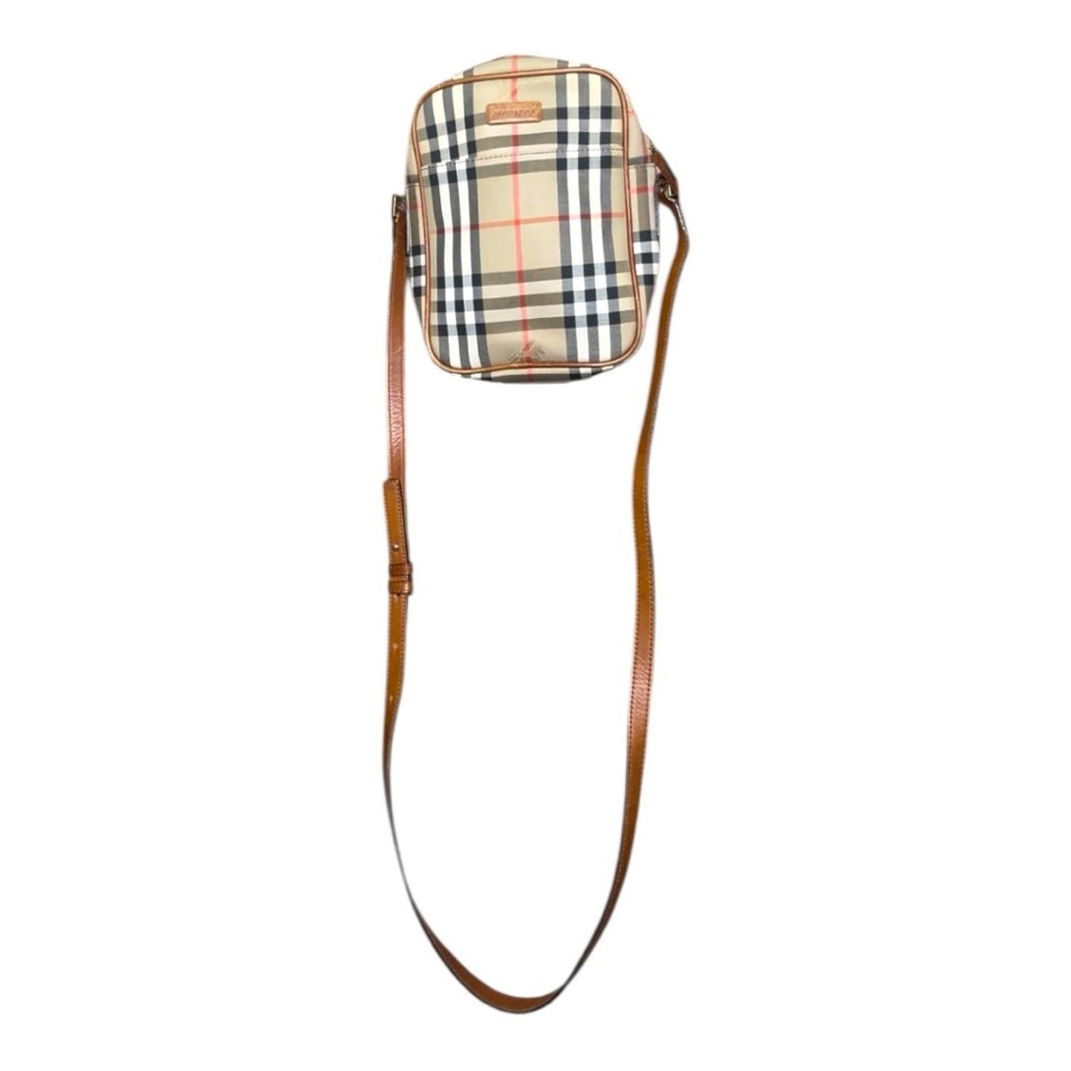 Burberry Vintage Check Small Crossbody Bag Tan Leather Trim