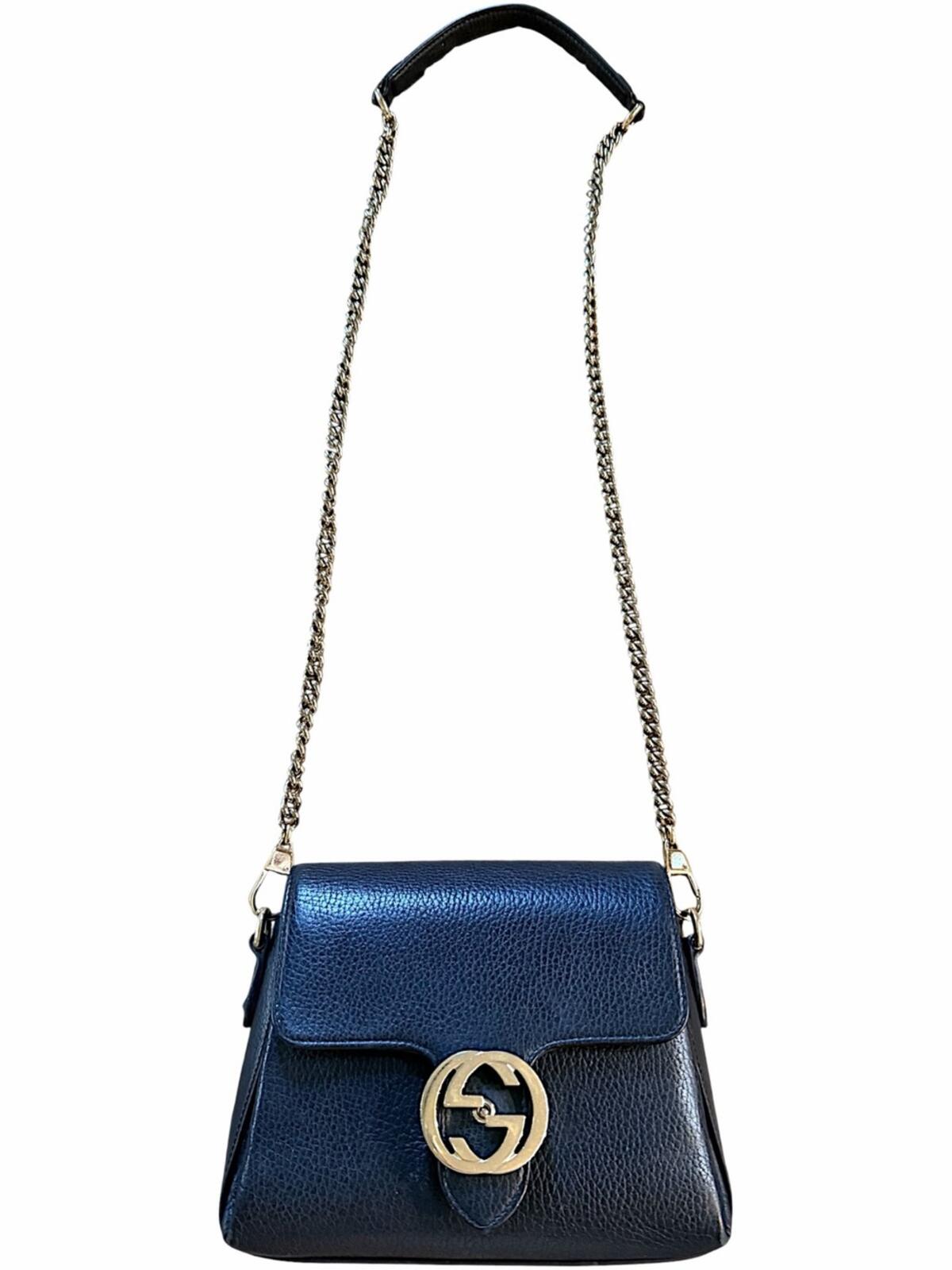 Gucci Black Leather Crossbody with Gold Chain