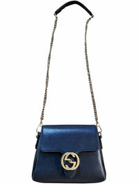 Gucci Black Leather Crossbody with Gold Chain