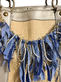 Boho Denim Purse Chain Charm Gold Pearl Fringe