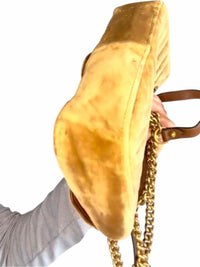 Gucci Brown Velvet Double G Shoulder Bag with Gold Hardware