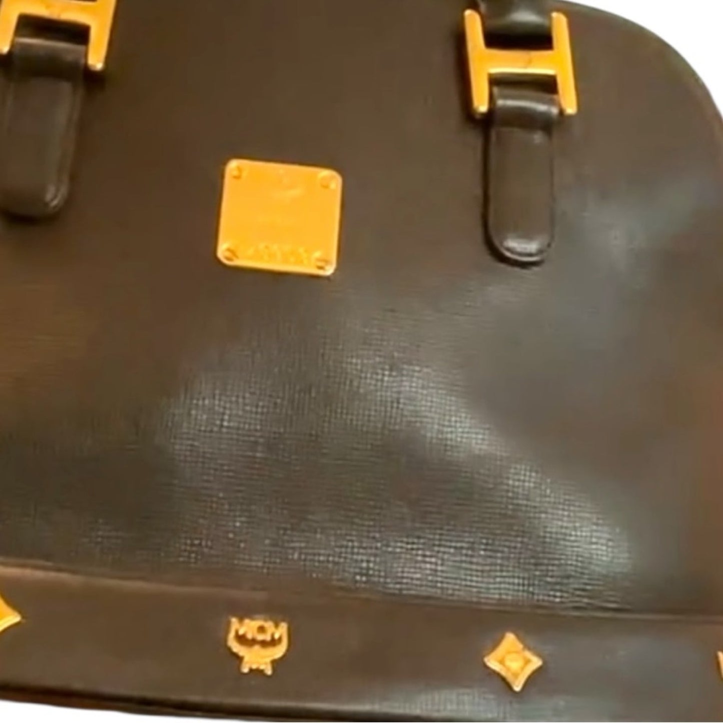 MCM Vintage Black Dome Satchel Gold Logo Hardware & Saffiano Leather