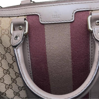 Gucci GG Supreme Canvas Web Stripe Boston Bag Brown Burgundy Crossbody